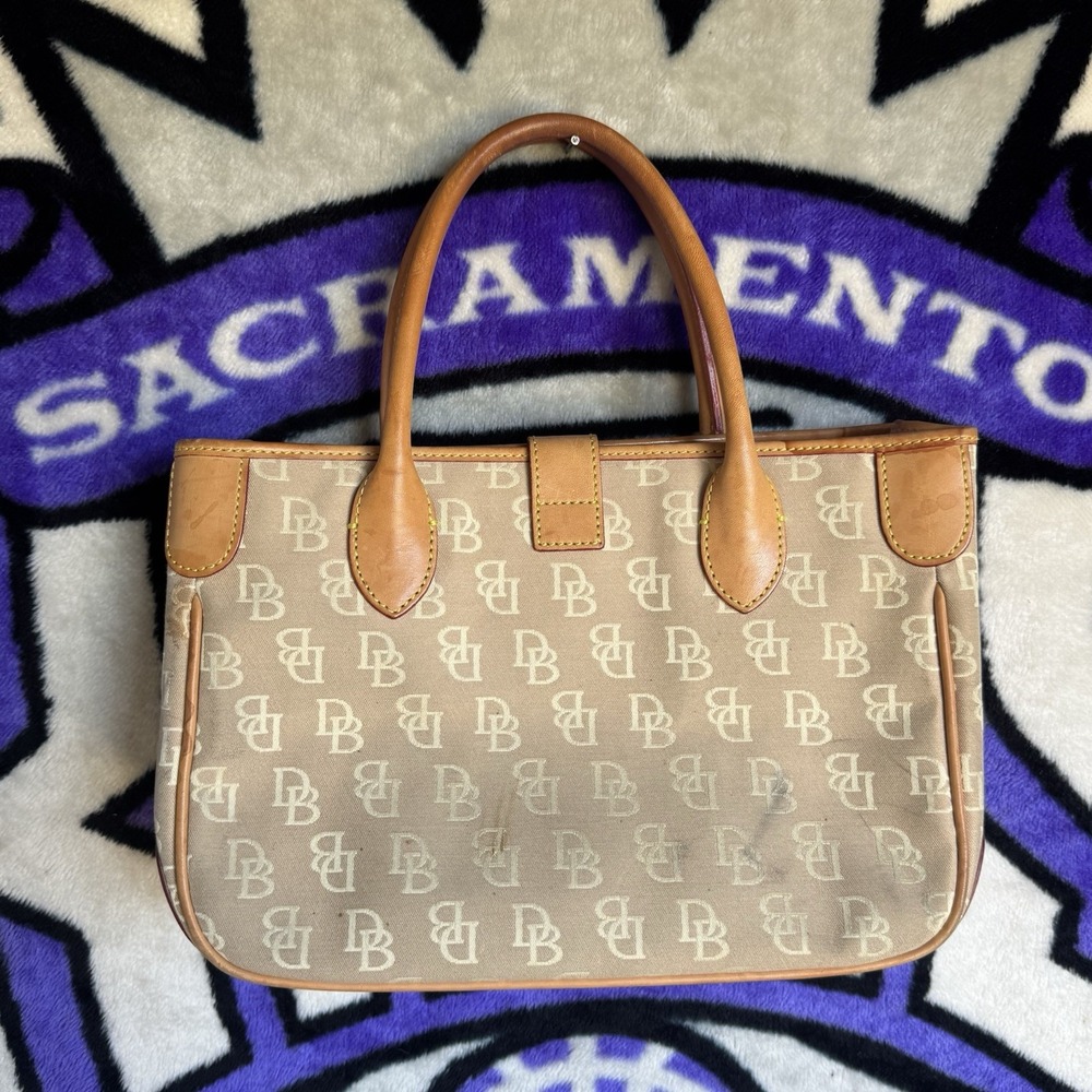DOONEY & BOURKE Signature Handle Tote Shoulder Hand Bag Canvas Leather Tan Camel - Picture 4 of 5